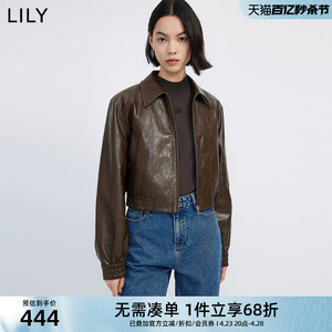 LILY2024春新款女装帅气美拉德穿搭时尚通勤休闲PU皮短外套皮夹克