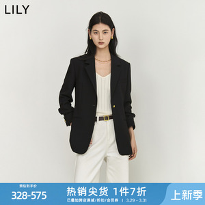 LILY2024春新款女装商务通勤时尚复古一粒扣修身休闲黑色西装外套