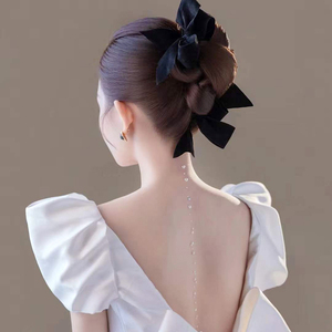 新娘头饰韩式新款黑色气质蝴蝶结发夹结婚纱礼服跟妆造型拍照配饰