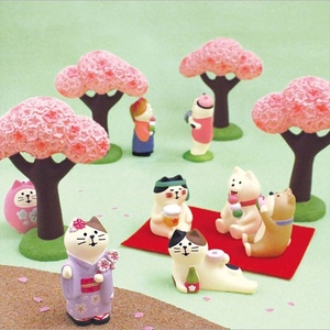 樱花季系列室内装饰树脂小摆件 迷你可爱猫咪桌面柴犬送礼樱花树