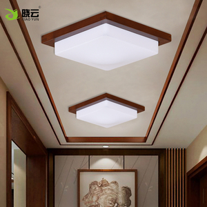 中国风实木灯具新中式吸顶灯卧室灯过道走廊灯方形门厅灯双叶家具