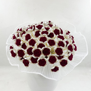 植绒玫瑰花材料包手工串珠珍珠纱玫瑰花编织品珠子