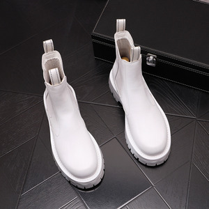 白色马丁靴男高帮工装靴男靴英伦风男士靴子中帮冬季加绒切尔西靴