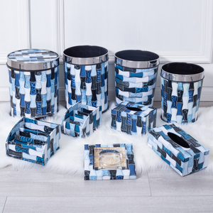 地中海蓝色垃圾桶欧式 家用 卫生间脚踏 纸巾盒烟灰缸收纳架套装