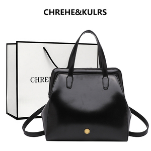 CHREHE&KULRS韩国春季新款ins女包小众复古黑色双肩背包潮手提包