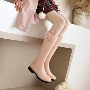 26-43码韩版平底秋冬少女学生长靴百搭白女靴小皮鞋粉色仙女娃娃