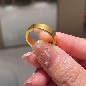 古法素圈钛钢镀18K金传承戒指女光圈指环冷淡风食指戒时尚首饰品