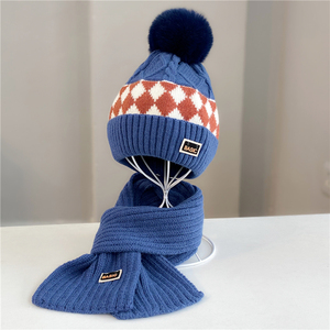 冬季儿童帽子围巾套装男女加厚绒毛线针织保暖护耳新款两件套头帽