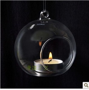悬挂式玻璃烛台 玻璃球形烛台 家居装饰 婚庆道具可放电子蜡烛