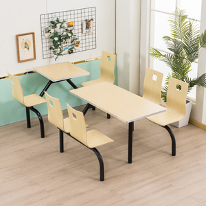 学校员工4人6人公司食堂连体不锈钢餐桌椅快餐面馆餐馆桌椅组合