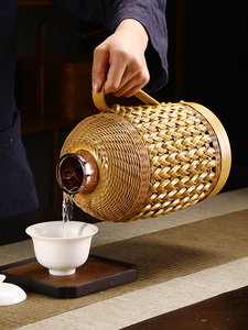 家用竹编热水瓶中式复古暖水壶保温壶开水壶玻璃内胆竹开水瓶茶室