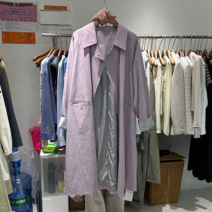 十三行女装2024新款粉紫色风衣外套春秋英伦风小个子宽松拼色大衣