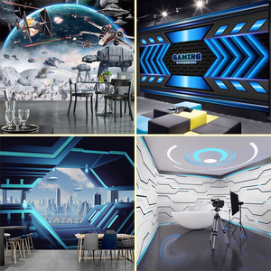 3D立体太空舱月球壁纸赛博朋克电竞墙布酒店主题星空墙纸科技感画