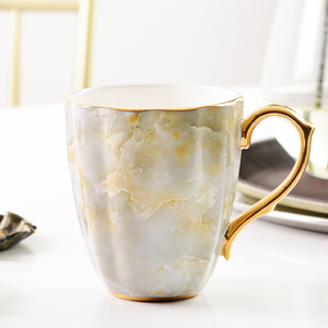 家用欧式骨瓷大理石纹创意马克杯牛奶杯大容量办公室喝水杯子