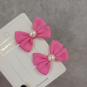韩式甜美可爱迷你儿童发夹玫粉色珍珠小蝴蝶结对夹边夹刘海夹发卡
