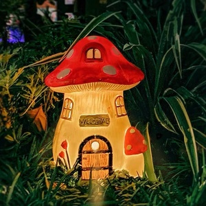 太阳能蘑菇屋灯树脂摆件户外防水别墅花园庭院装饰灯家居阳台摆饰