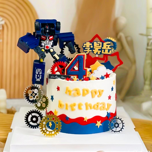 咖宝车神生日蛋糕装饰摆件变形玩具汽车机器人金刚齿轮儿童男孩