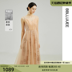 【商场同款】BBLLUUEE粉蓝衣橱奢华吊带蕾丝连衣裙2024春装礼服裙