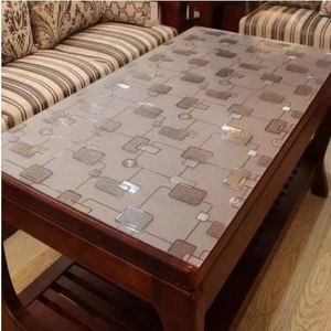 pvc软玻璃桌布桌垫不透明防烫波斯菊磨砂牡丹格中格60/120/80cm