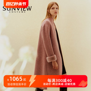 SUNVIEW/尚约2023大衣女秋冬新款纯色慵懒修身气质中长款外套