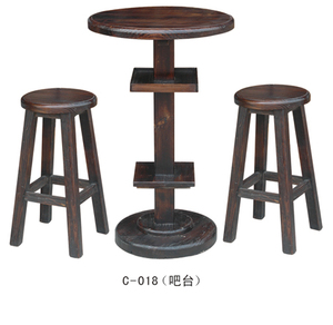 实木吧台凳炭烧木酒吧家具酒吧桌凳悠闲户外桌椅黑色木吧桌凳