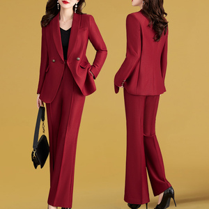 高级时装套装2024年新款女装春秋时尚气质红色职业春季西装两件套
