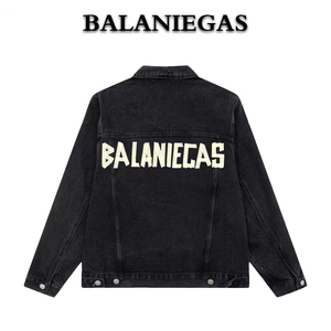 Balaniegas   B家牛仔外套男女同款秋季做旧水洗胶带印花夹克上衣