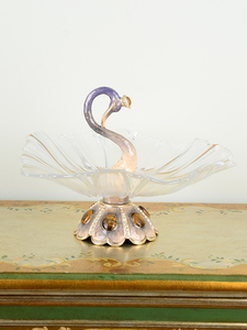 欧式美式奢华珐琅彩天鹅水晶玻璃水果盘客厅餐桌家居装饰礼品摆件