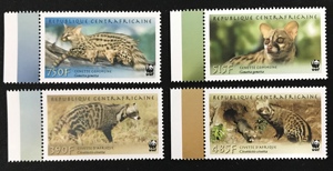 中非2007年发行wwf-422熊猫徽动物保护 灵猫邮票4全 新MNH