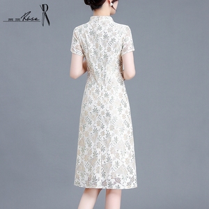 莱茨新中式蕾丝改良旗袍连衣裙女夏季新款小个子修身显瘦裙子