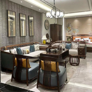 新中式乌金木样板房沙发别墅客厅大户型轻奢圈椅中国风沙发组合