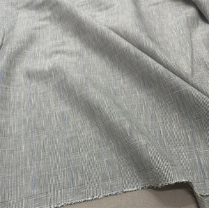 大牌进口黑白蓝线复古威尔士格纹薄款混纺弹力亚麻面料设计师布料