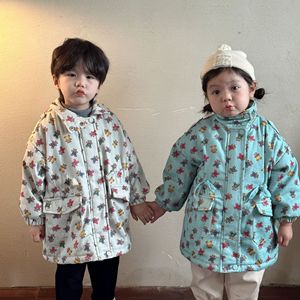 儿童小熊棉衣冬季加绒厚工装韩版男女童冬装棉服新款宝宝保暖风衣