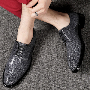 深海珍珠鱼皮手工设计休闲鞋男2024新款高端全皮商务正装时尚皮鞋