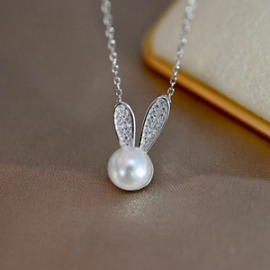 DIY珍珠配件 S925纯银套装空托 兔子款金色银色项链 耳钉配件银饰