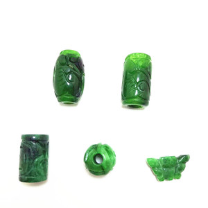 天然干青翡翠雕刻桶珠三通墨绿色手链配件星月金刚菩提12mm20mm