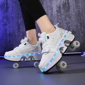 2024暴走鞋女童4轮可收自动黑科技隐形成人轮子鞋儿童轮滑溜冰鞋