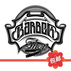 理发店英文店招牌贴画Barbershop美发沙龙造型设计镂空装饰墙贴纸