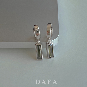 DAFA小众设计暗绿色耳坠 S925纯银耳圈耳扣款耳环 气质百搭锆石坠