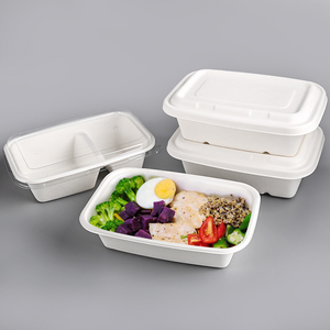 一次性可降解餐盒轻食沙拉盒便当盒环保纸浆双格外卖打包盒长方形