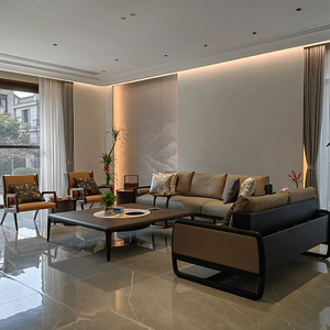 新中式胡桃木实木沙发单人双人三四人位布艺现代简约客厅2024新款