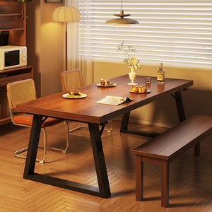 餐桌家用小户型吃饭桌子长方形洽谈桌胡桃色大板桌饭店商用餐桌椅