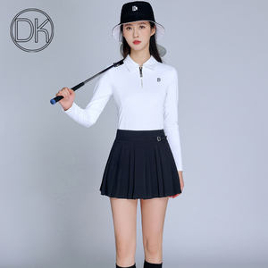 DK2023新品高尔夫女装长袖套装秋冬服装女白色上衣女士服装短裙裤