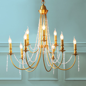 法式水晶吊灯全铜美式客厅简欧轻奢蜡烛灯简约复古会所餐厅卧室灯