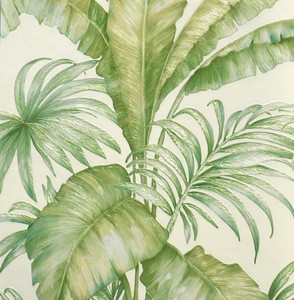 浅蓝绿色东南亚热带雨林芭蕉叶壁纸  美式乡村田园棕榈叶墙纸