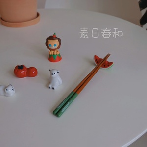 素日春和  可爱的筷子架勺子托西瓜造型筷子架动物造型陶瓷筷子托