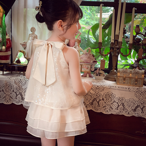 韩国女童套装2024新款洋气儿童网纱两件套女宝法式小香风短裤套装