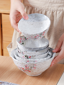 雅之器雪花釉手绘碗碟家用泡面餐具陶瓷碗汤碗日式碗盘饭碗面碗