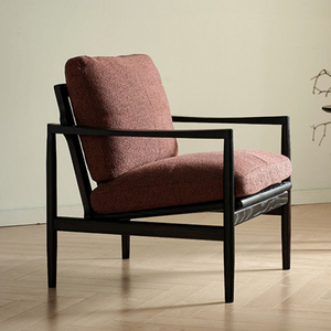 北欧单人沙发椅设计师休闲椅实木椅子真皮诧寂复古客厅阳台汉克椅