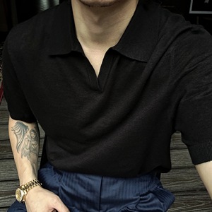 ARTIGIAN·I亚麻棉短袖POLO衫男夏季休闲针织高级感一片领马球衫